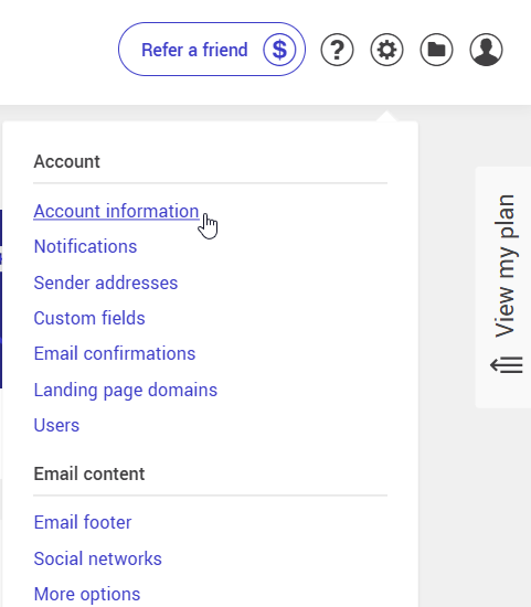 Settings and configurations : Account information