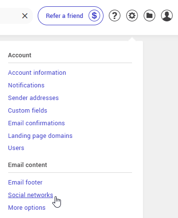 Settings and configurations : social networks