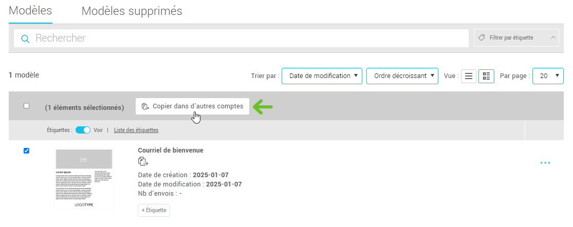 Sélectionner les modèles à transférer