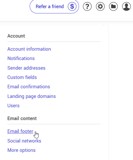 Email footer in settings and configurations