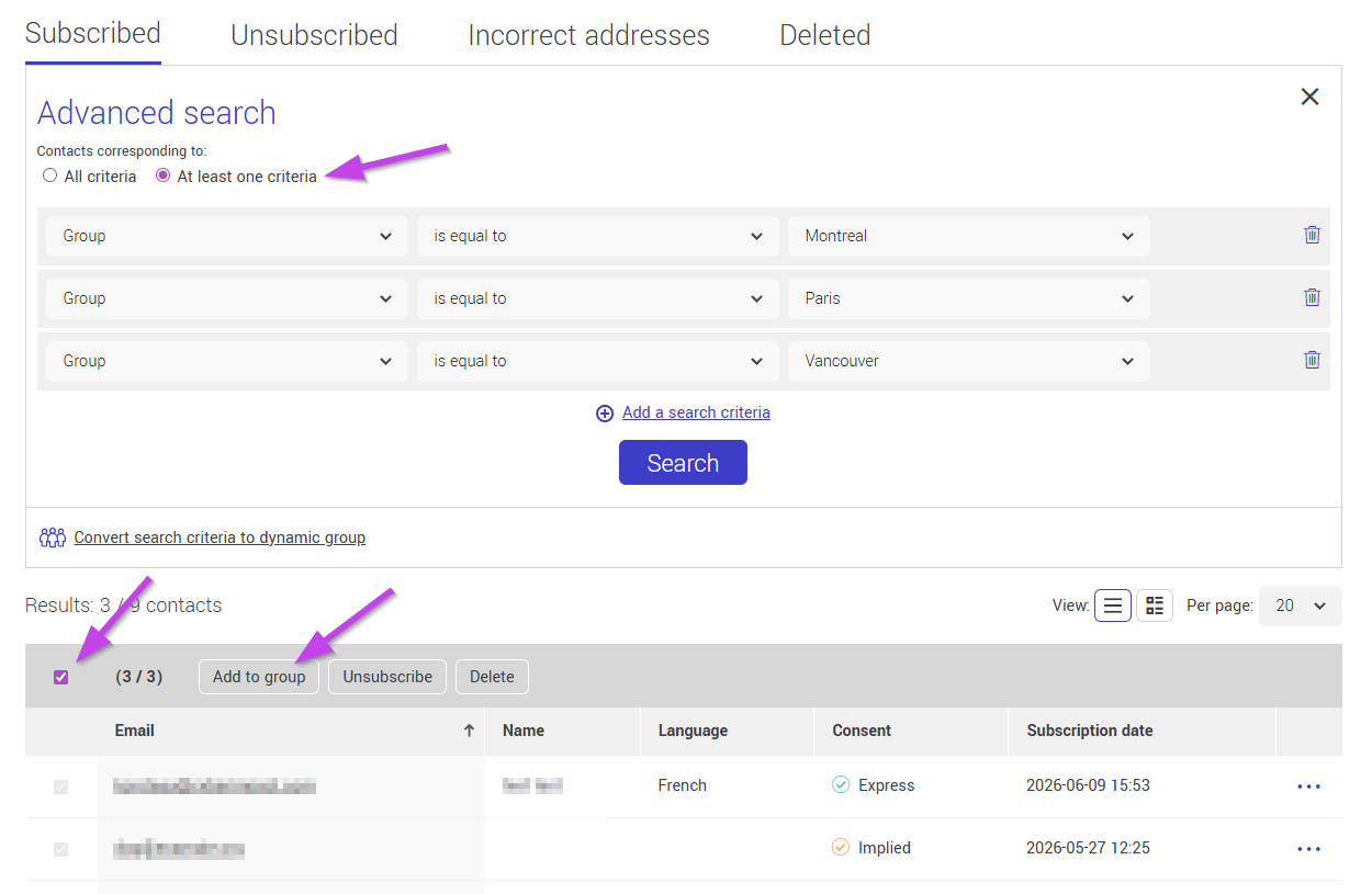 Merge groups with advanced search